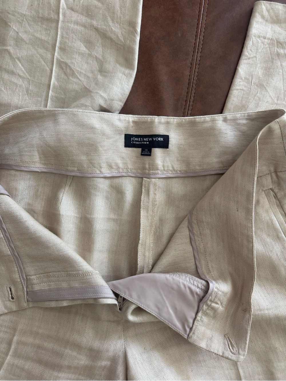 Jones New York Cream Linen-Blend Pants